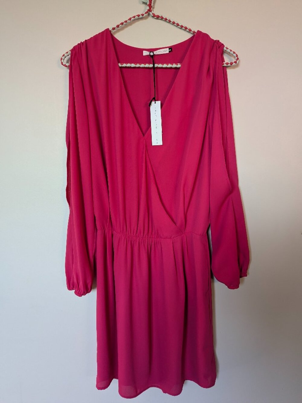 Three Eighty Two Size XS Surplice Split-sleeve Chiffon dress Fuchsia Pink